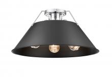 Golden 3306-3FM CH-BLK - Orwell 3-Light Flush Mount in Chrome with Matte Black