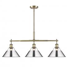 Golden 3306-LP AB-CH - Orwell 3-Light Linear Pendant in Aged Brass with Chrome