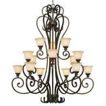 Golden 8063-15L BUS - Heartwood 3 Tier - 15 Light Chandelier in Burnt Sienna with Tea Stone Glass