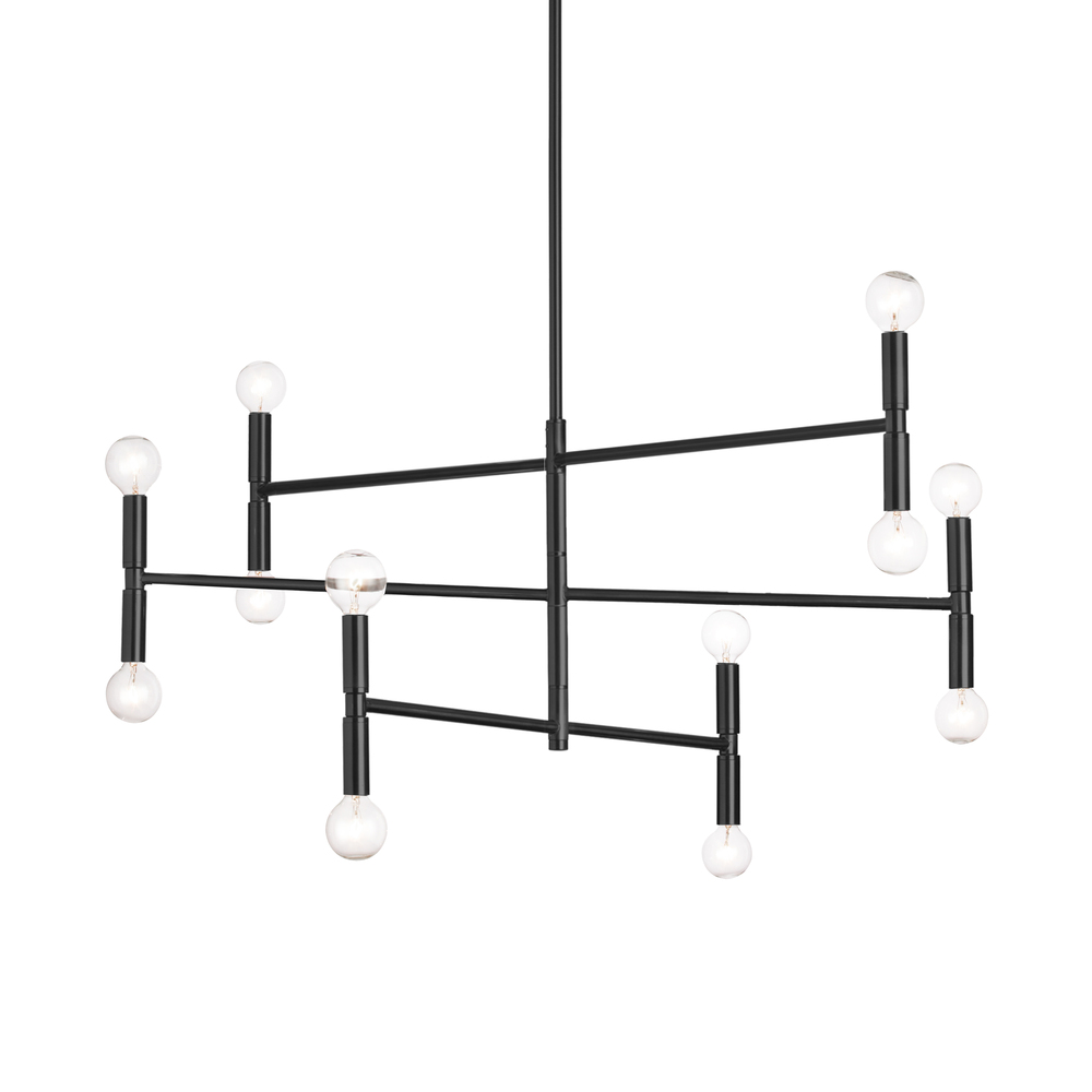 12 Light Incandescent Matte Black Chandelier