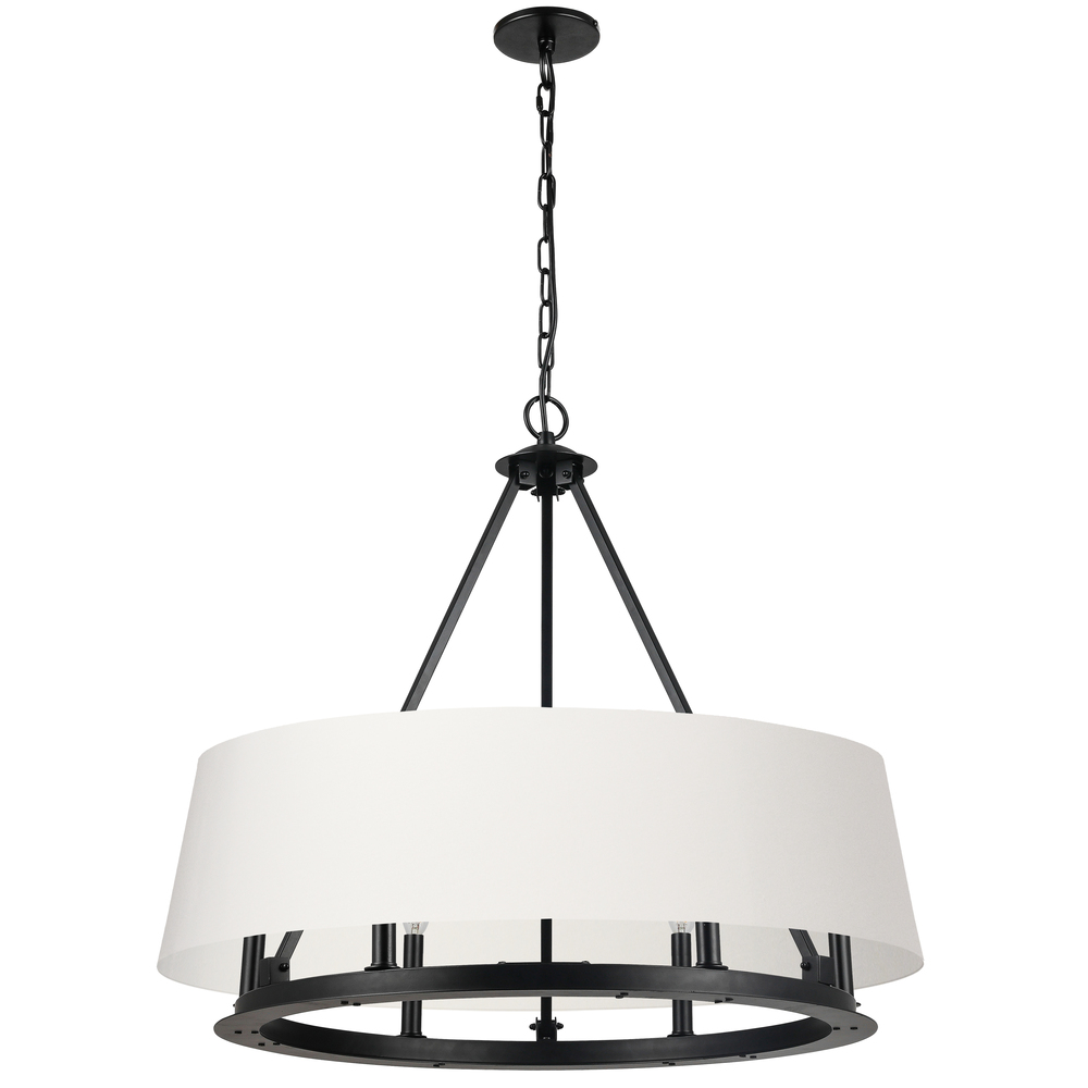 6 Light Incandescent Chandelier Matte Black with White Shades