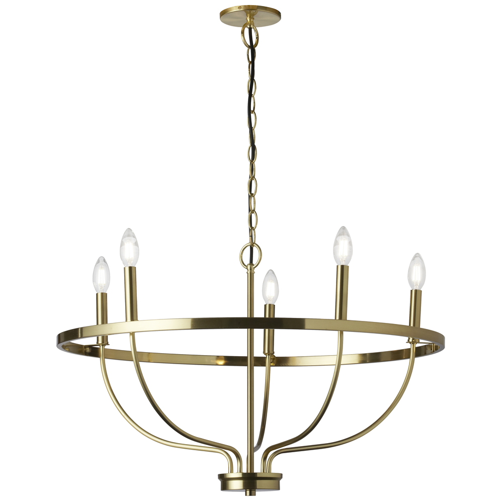 5 Light Incandescent Aged Brass Chandelier