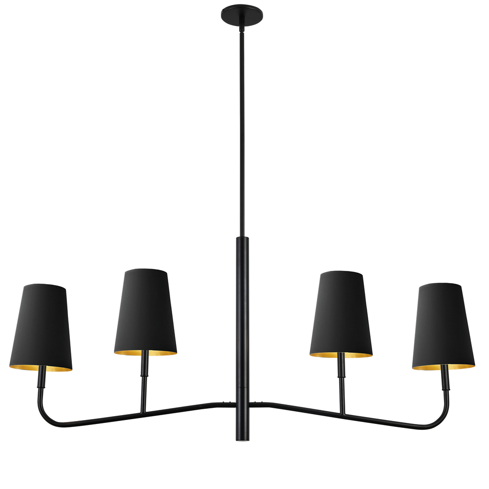 4 Light Incandescent Horizontal Chandelier Matte Black with Black Shades