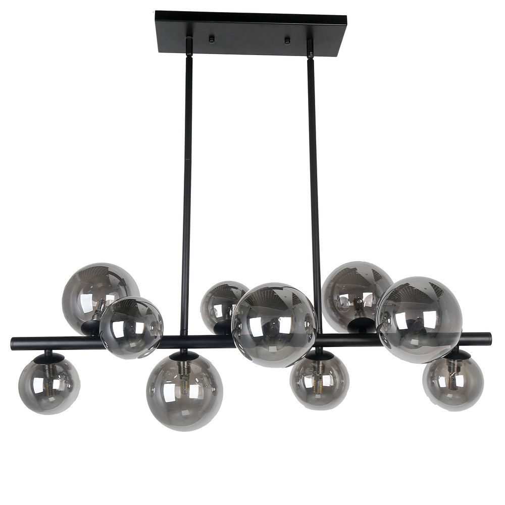 10 Light Halogen Horizontal Pendant Matte Black Finish with Smoked Glass