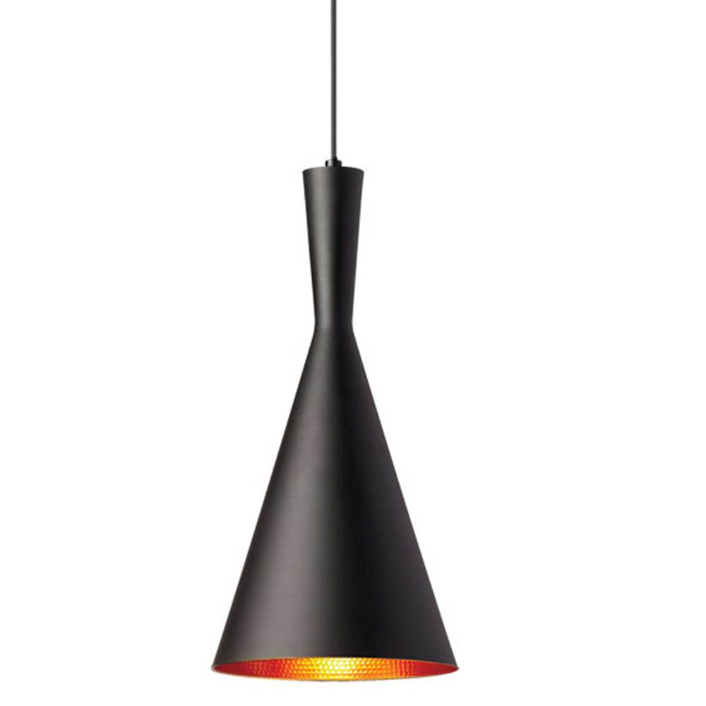 1 Light Incandescent Pendant, Matte Black w/Gold Pebbled Interior