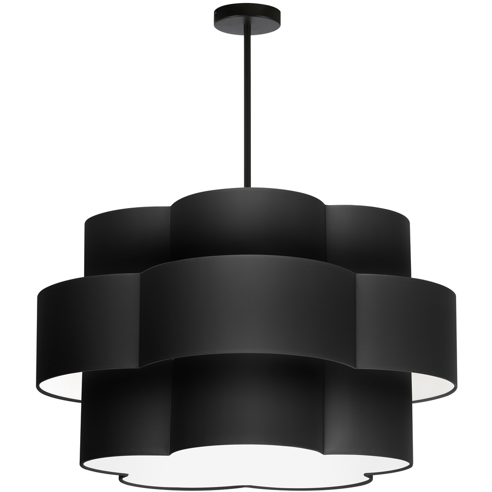 4 Light Incandescent Chandelier, Matte Black with Black Shade