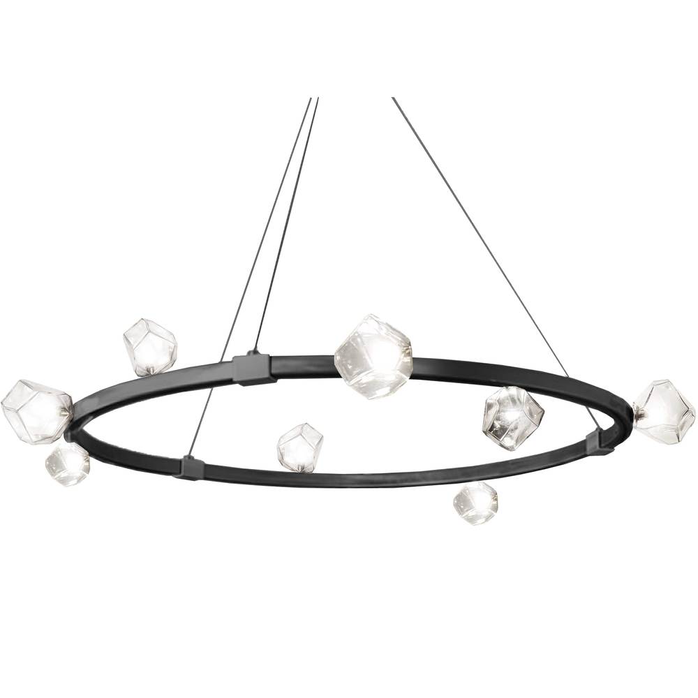 12 Light Halogen Chandelier, Matte Black w/ Clear Glass