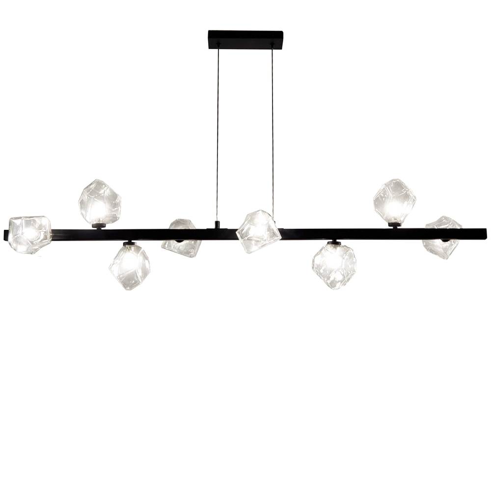 8 Light Halogen Horizontal Pendant, Matte Black w/ Clear Glass