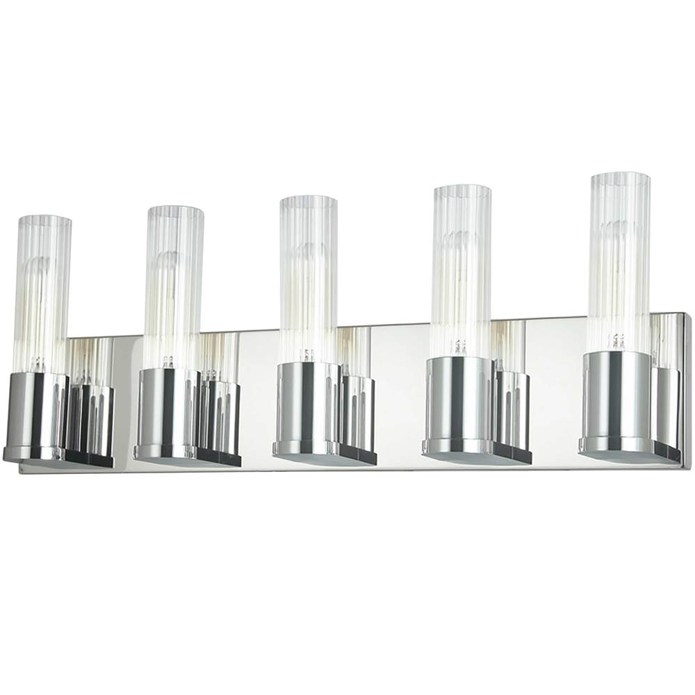 5 Light Incandescent Vanity, Polished Chrome w/ Clear Fluted Glass