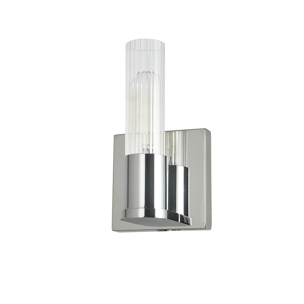 1 Light Incand Wall Sconce, Polished Chrome w/ Clear Fluted Glass