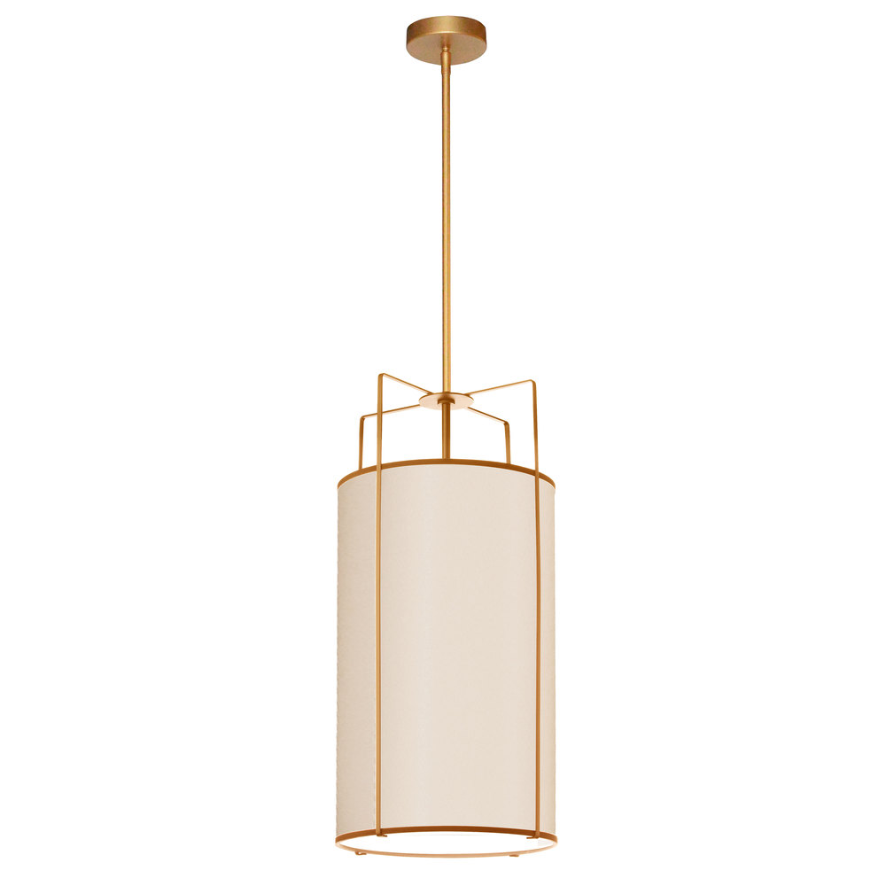 4 Light Pendant Gold/Cream Drum Shade w/ White Fabric Diffuser