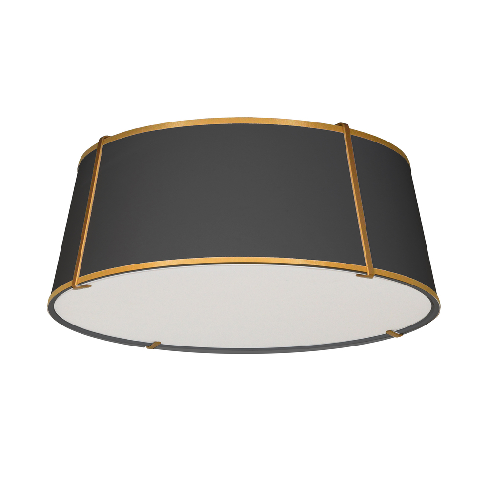 4 Light Trapezoid Flush Mount Gold & Black Shade w/White Fabric Diffuser