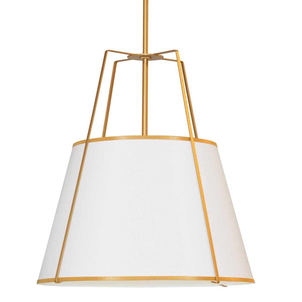 4 Light Trapezoid Pendant White Shade w/ White Fabric Diffuser