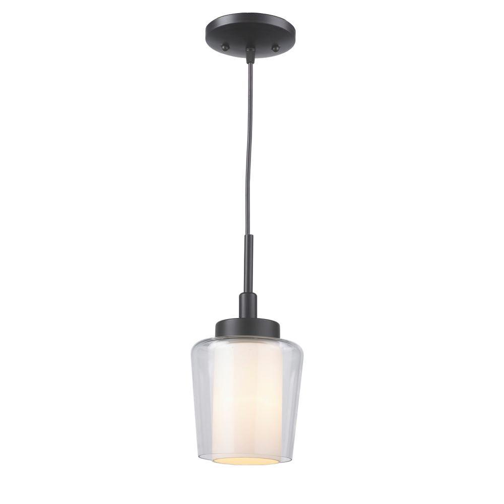 1-Light Oil-Rubbed Bronze Mini Pendant with Glass Shade