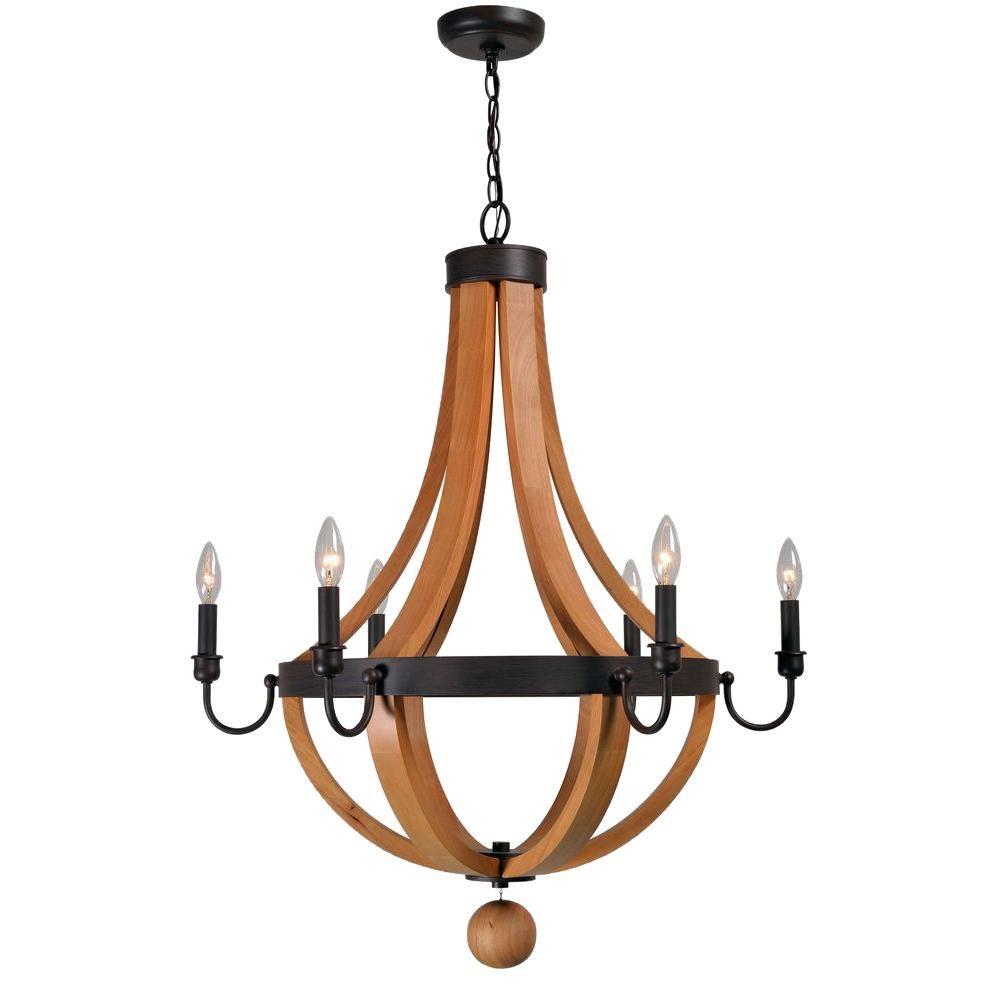 Taylor Collection 6-Light Rust/Wood Indoor Chandelier