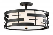 Nuvo 60/6436 - Lansing - 3 Light Semi Flush with White Fabric Shade & Opal Diffuser - Midnight Bronze Finish